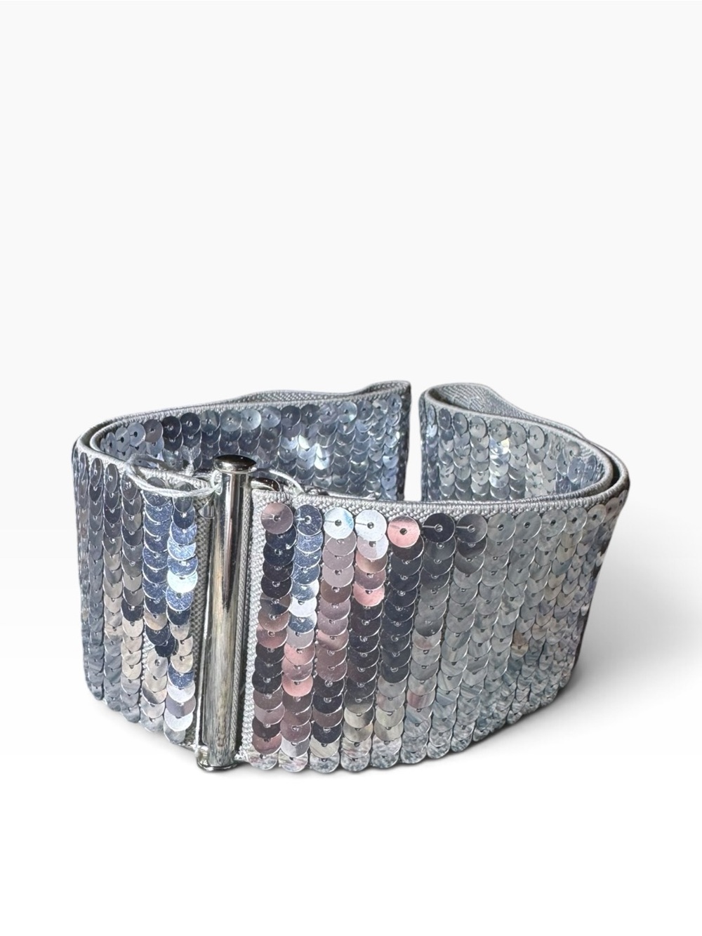 NWOT H&M Wide Silver Sequin Elastic Cinch Belt US Women’s Medium